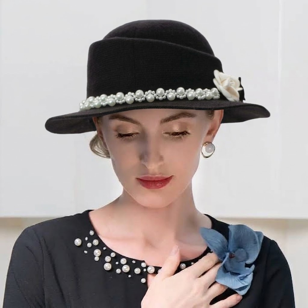 Vintage Pearl Band Camellia Wool Felt Cloche Hat