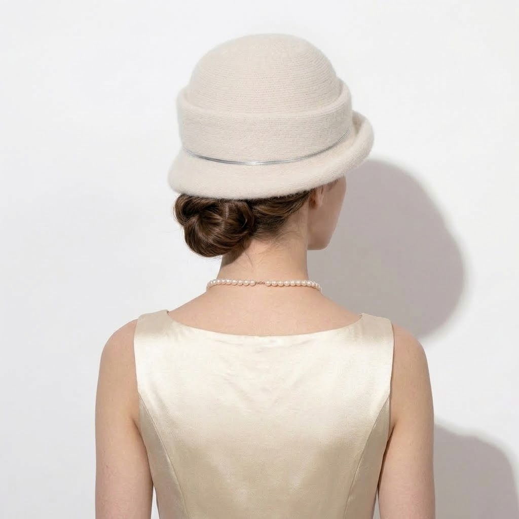 Vintage Angora Blend Felt Cloche Hat with Silver Bow
