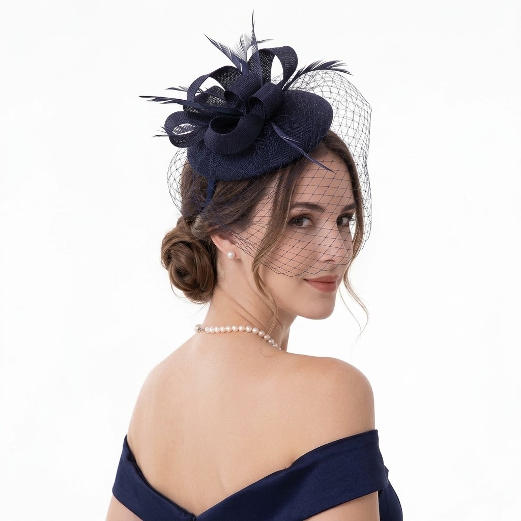Feather Mesh Veiled Sinamay Pillbox Fascinator Hat