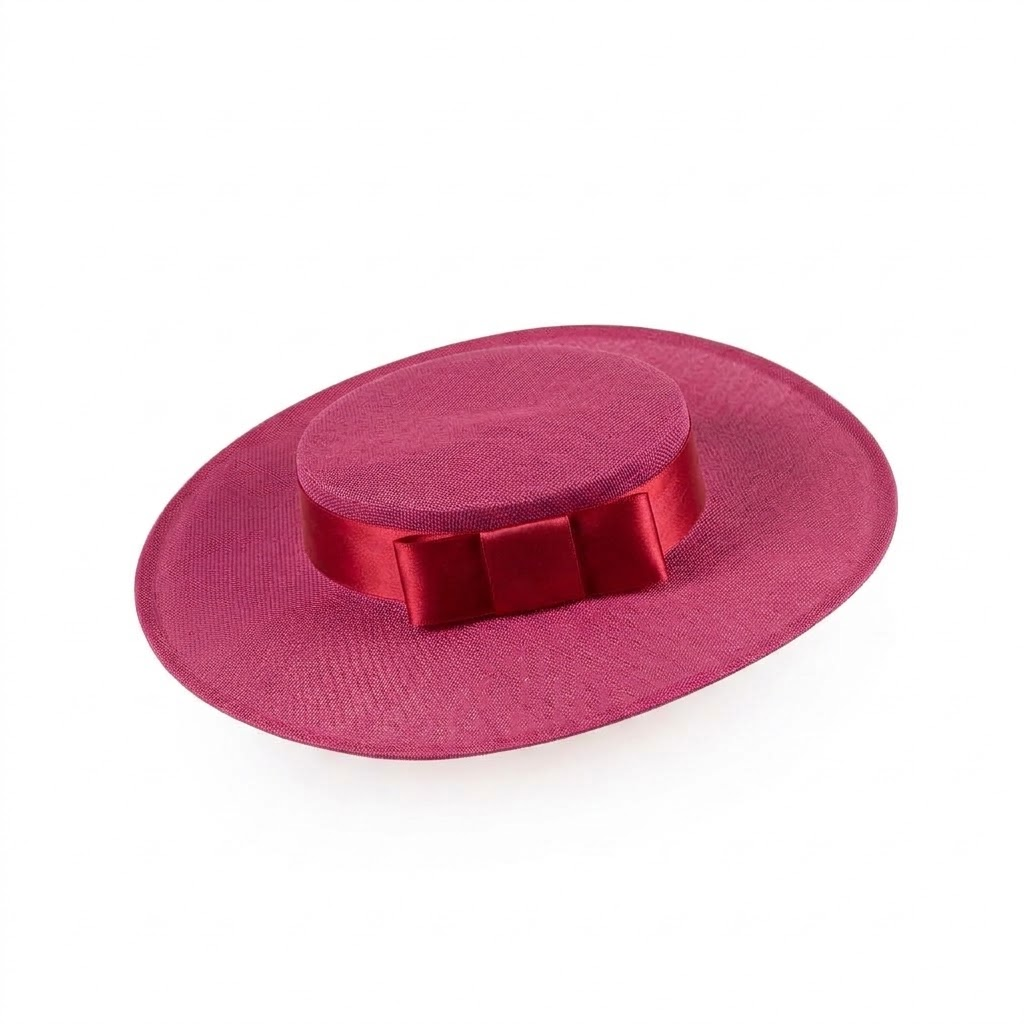 Classic Sinamay Flat Crown Boater Hat with Satin Ribbon Bow