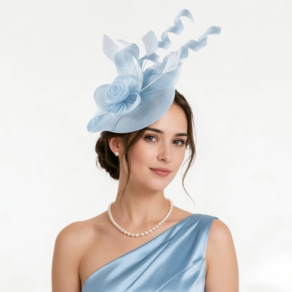 Sculpted Sinamay Rose & Spiral Feather Fascinator Headband
