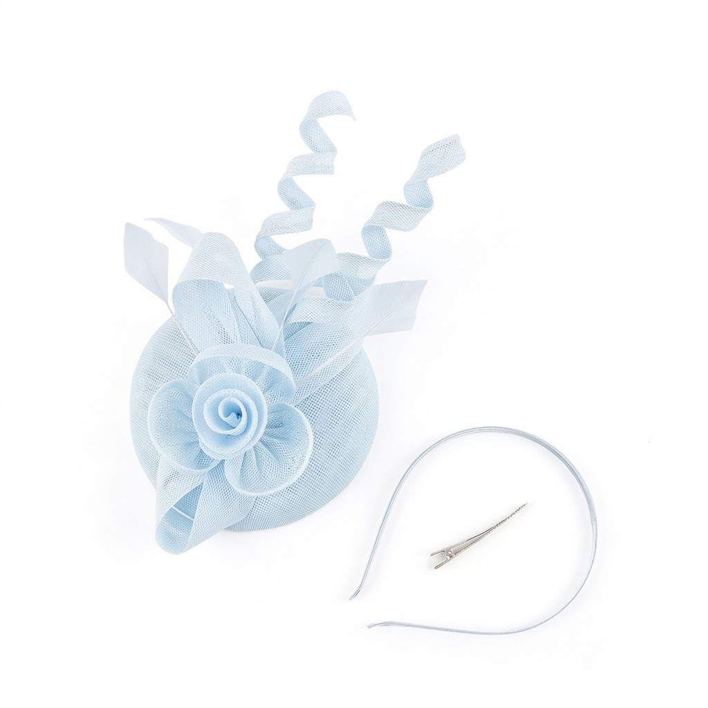 Sculpted Sinamay Rose & Spiral Feather Fascinator Headband