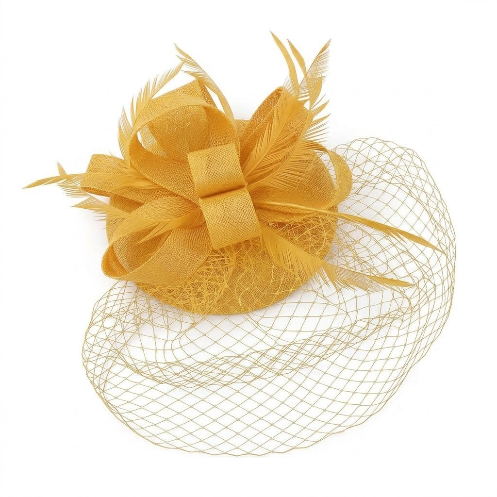 Feather Mesh Veiled Sinamay Pillbox Fascinator Hat