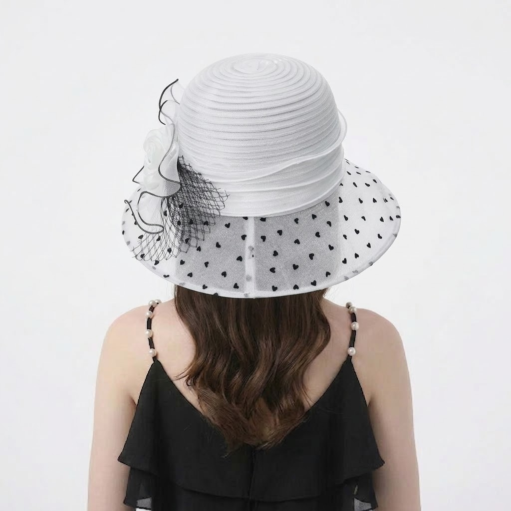 Floral Mesh Veiled Pleated Bucket Fascinator Sun Hat