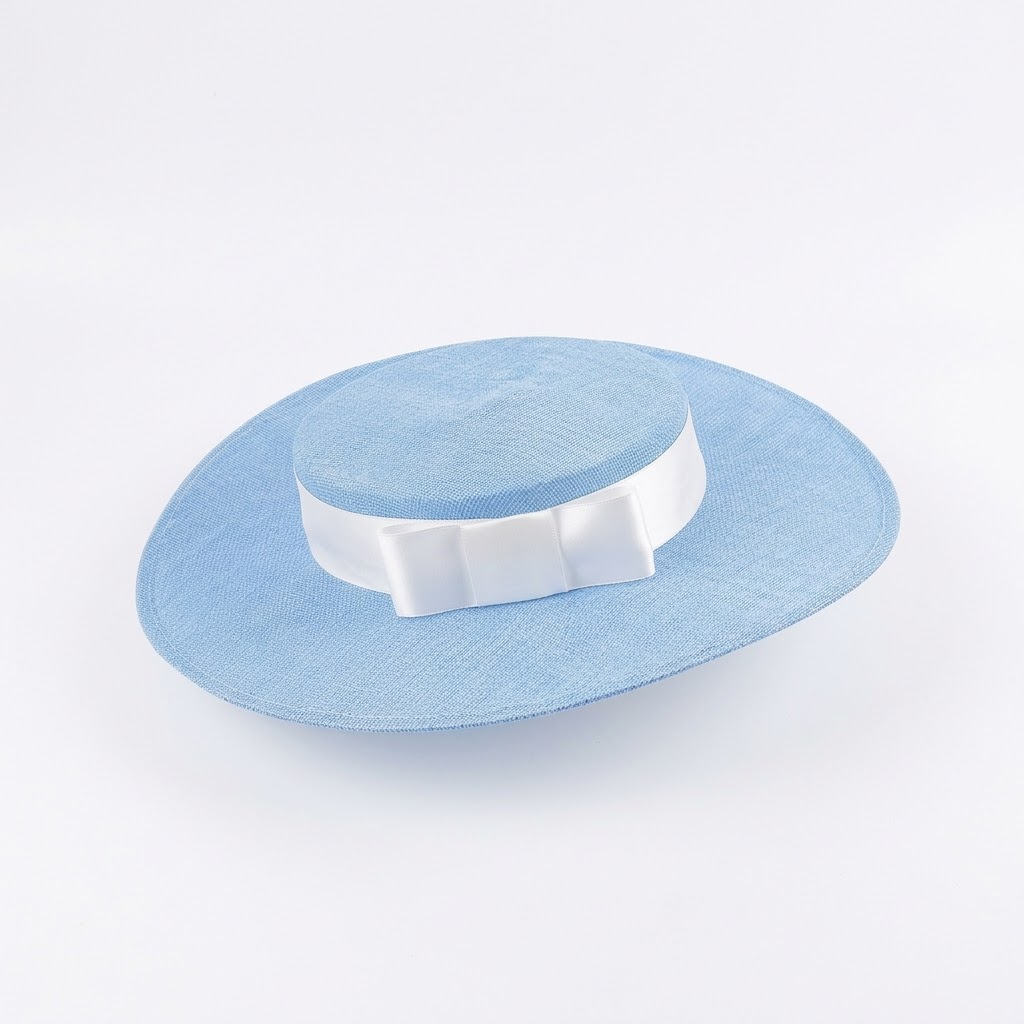 Classic Sinamay Flat Crown Boater Hat with Satin Ribbon Bow