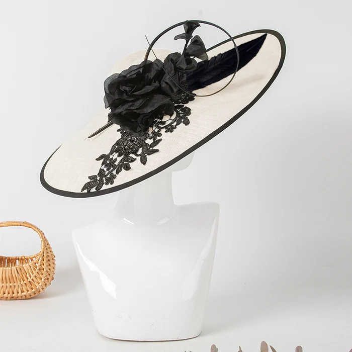 Monochrome Saucer Floral Sinamay Kentucky Derby Hat