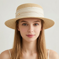 Classic Straw Bucket Hat with Ruched Linen Band