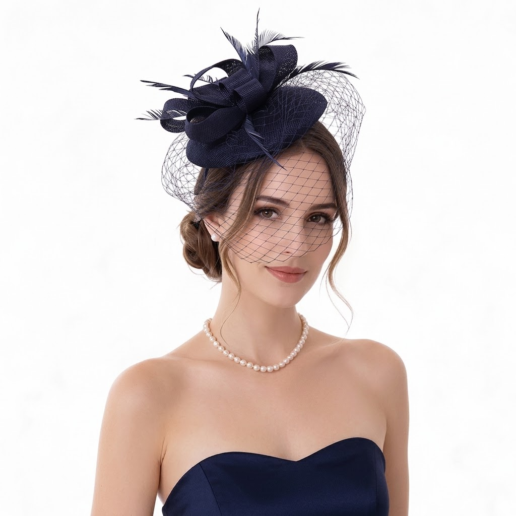 Feather Mesh Veiled Sinamay Pillbox Fascinator Hat