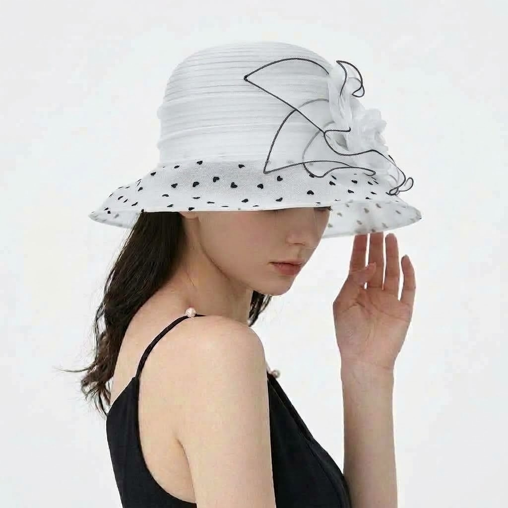 Floral Mesh Veiled Pleated Bucket Fascinator Sun Hat