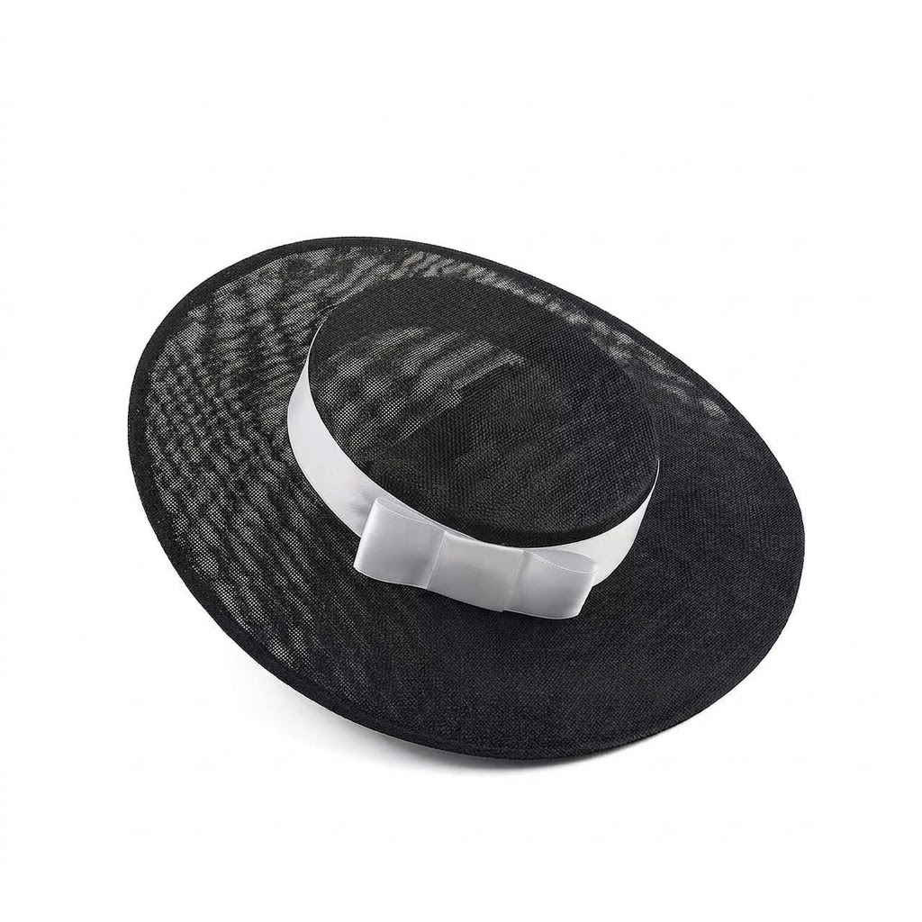Classic Sinamay Flat Crown Boater Hat with Satin Ribbon Bow