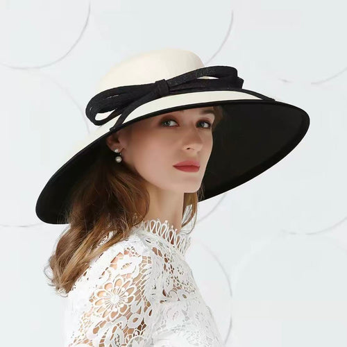 Audrey Contrast Bow Wide-Brim Derby Sun Hat