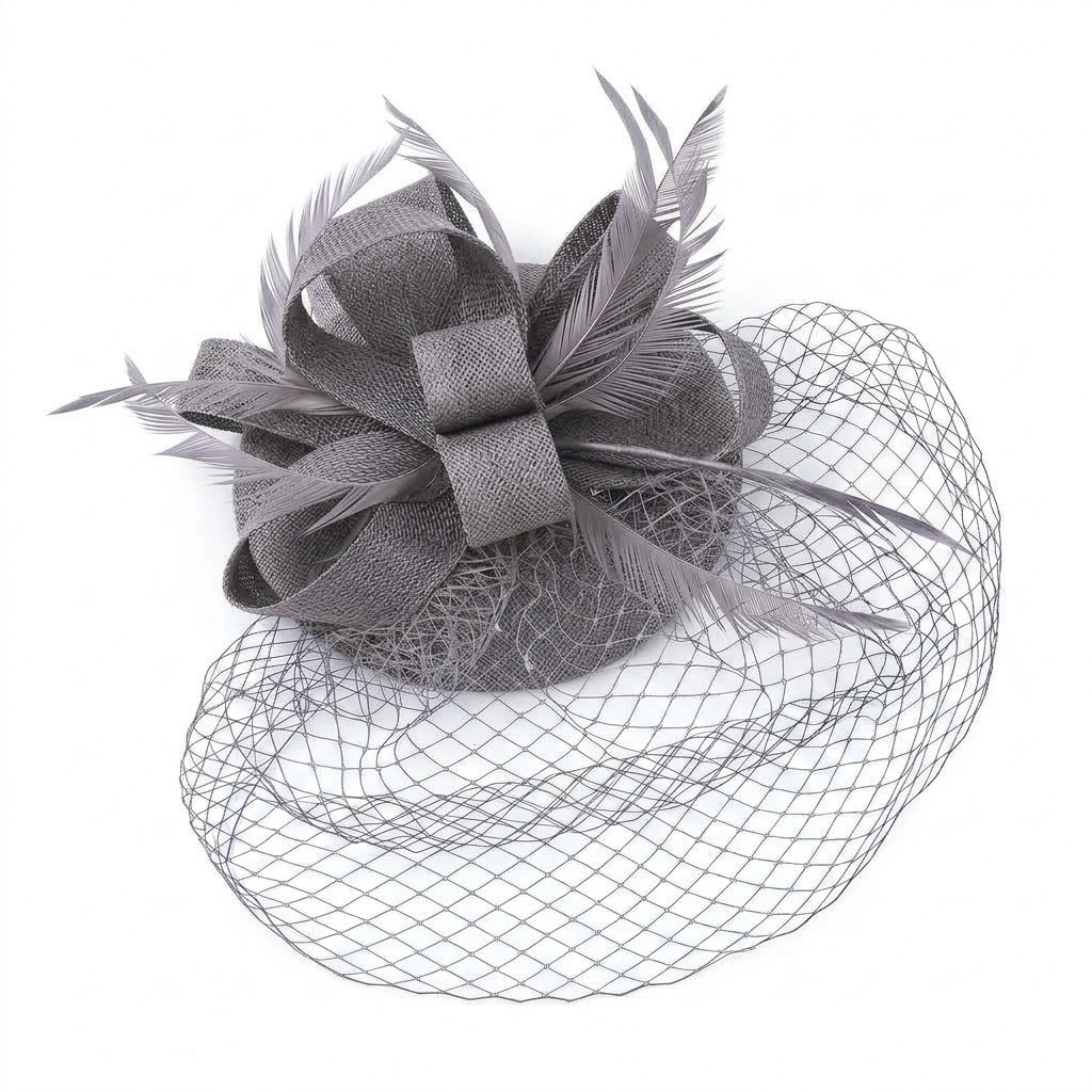 Feather Mesh Veiled Sinamay Pillbox Fascinator Hat