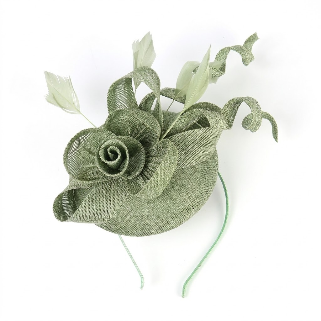 Sculpted Sinamay Rose & Spiral Feather Fascinator Headband
