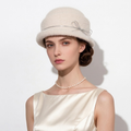 Vintage Angora Blend Felt Cloche Hat with Silver Bow