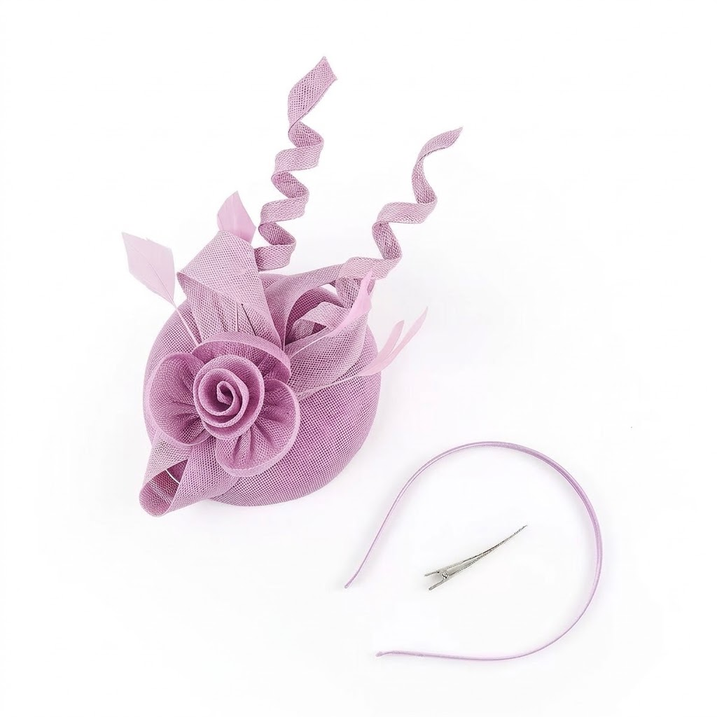 Sculpted Sinamay Rose & Spiral Feather Fascinator Headband