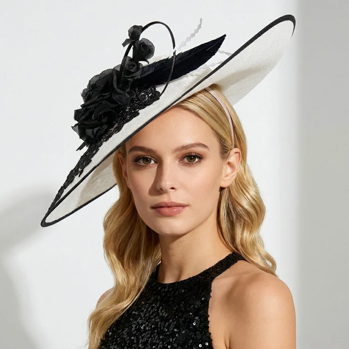 Monochrome Saucer Floral Sinamay Kentucky Derby Hat