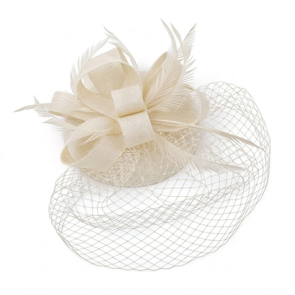 Feather Mesh Veiled Sinamay Pillbox Fascinator Hat
