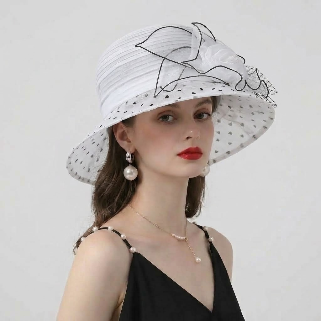 Floral Mesh Veiled Pleated Bucket Fascinator Sun Hat