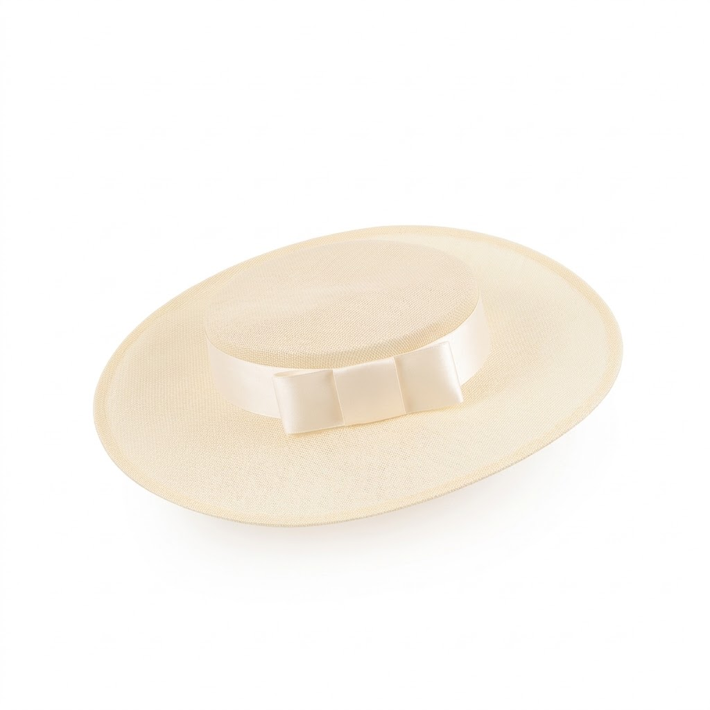 Classic Sinamay Flat Crown Boater Hat with Satin Ribbon Bow