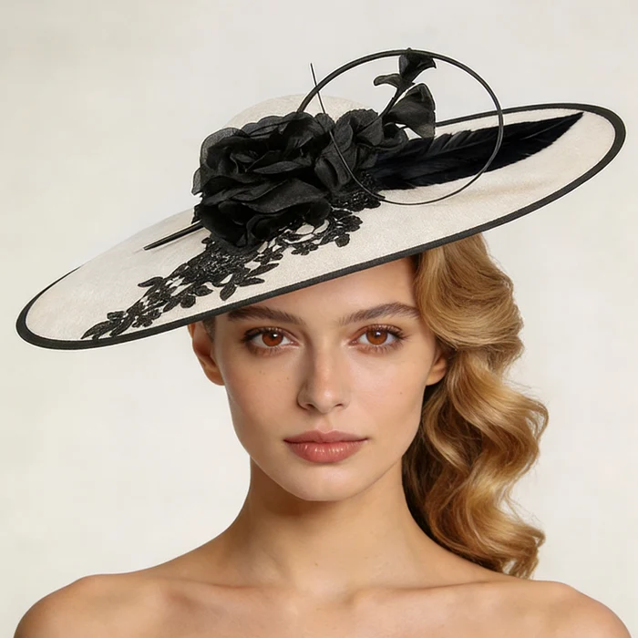 Monochrome Saucer Floral Sinamay Kentucky Derby Hat