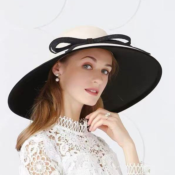 Audrey Contrast Bow Wide-Brim Derby Sun Hat