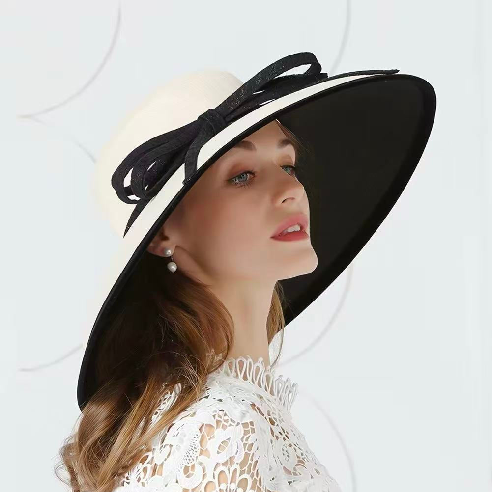 Audrey Contrast Bow Wide-Brim Derby Sun Hat