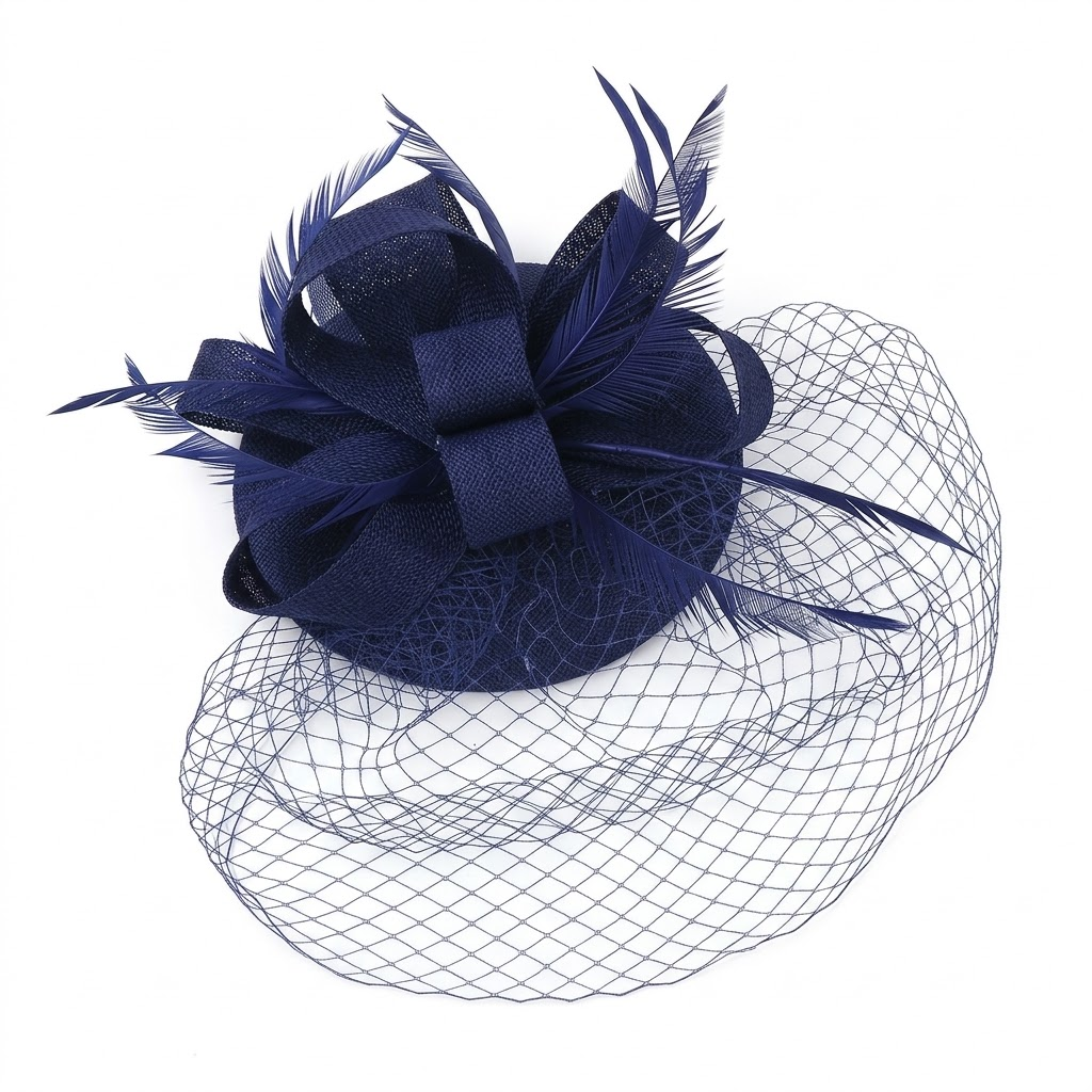 Feather Mesh Veiled Sinamay Pillbox Fascinator Hat